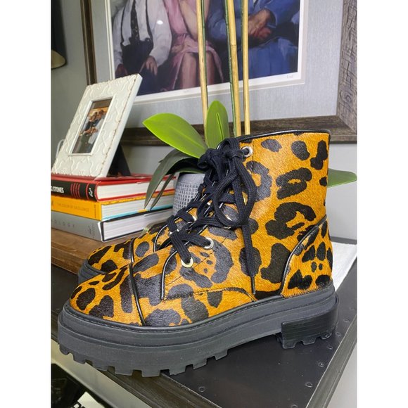 SCHUTZ Maylova Leopard Suede Combat Booties - Picture 6 of 12